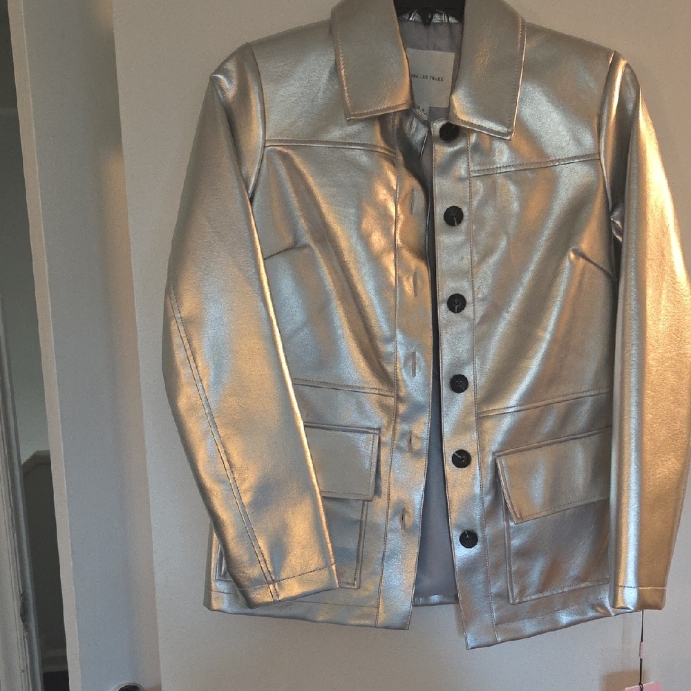 Avec Les Filles Metallic Silver Shirt Jacket